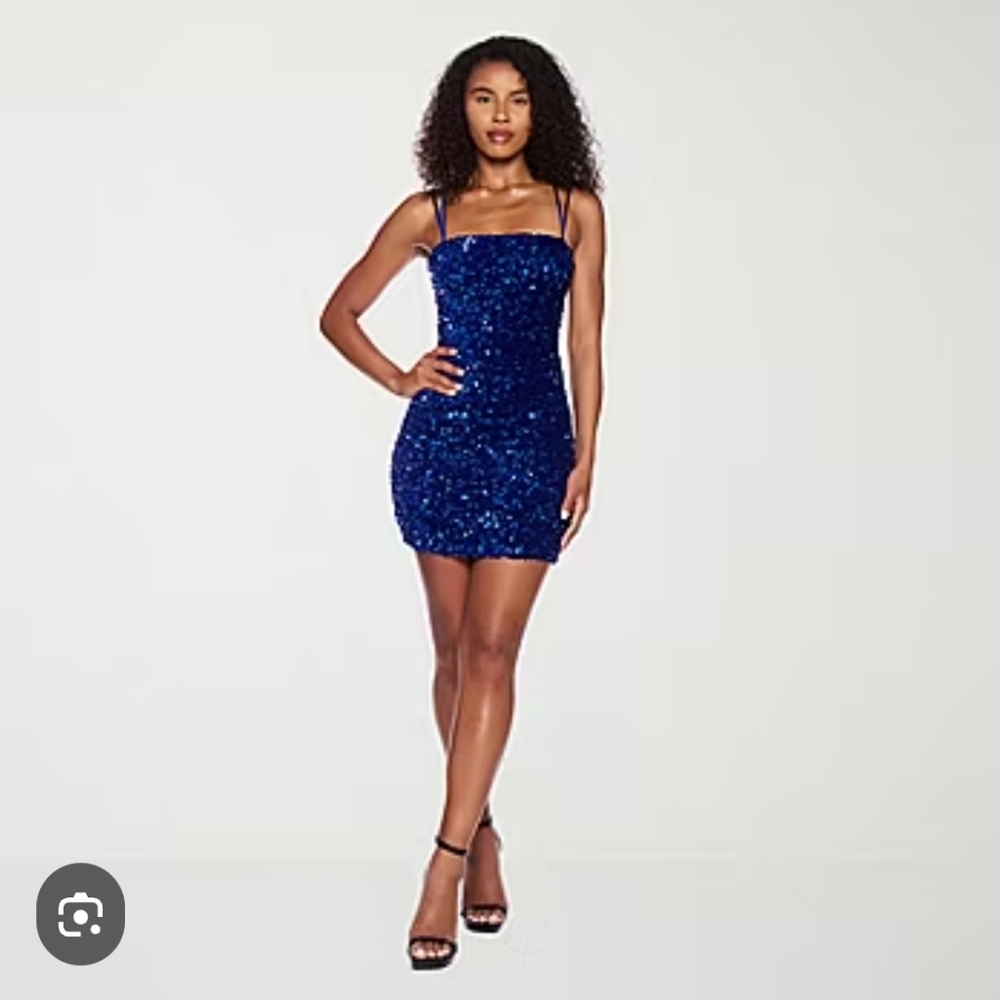 Cobaltâ Blue Sequin Strappy Bodycon Special Occasion Mini Dress Clubwear Size 9